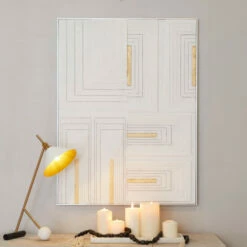 Best Sale 👍 Studio 350 White Wood Contemporary Geometric Wall Art ✔️