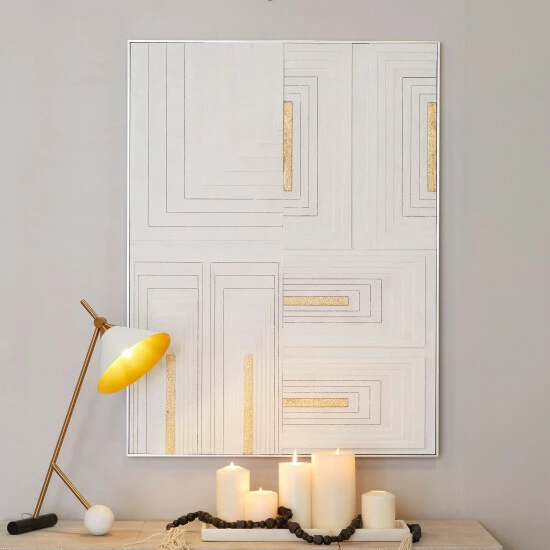 Best Sale ๐ Studio 350 White Wood Contemporary Geometric Wall Art โ๏ธ