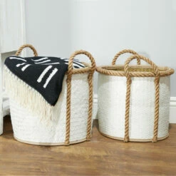 Hot Sale 🔥 Studio 350 White Dried Plant Material Coastal Storage Basket (Set Of 3) - S/3 17", 15", 13"W ⌛