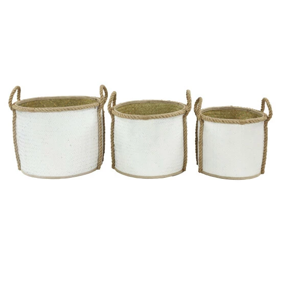 Hot Sale ๐ฅ Studio 350 White Dried Plant Material Coastal Storage Basket (Set Of 3) - S/3 17", 15", 13"W โ - Image 4