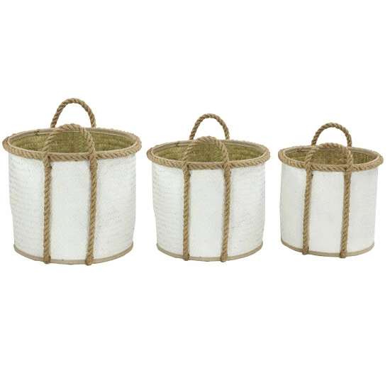 Hot Sale ๐ฅ Studio 350 White Dried Plant Material Coastal Storage Basket (Set Of 3) - S/3 17", 15", 13"W โ - Image 8
