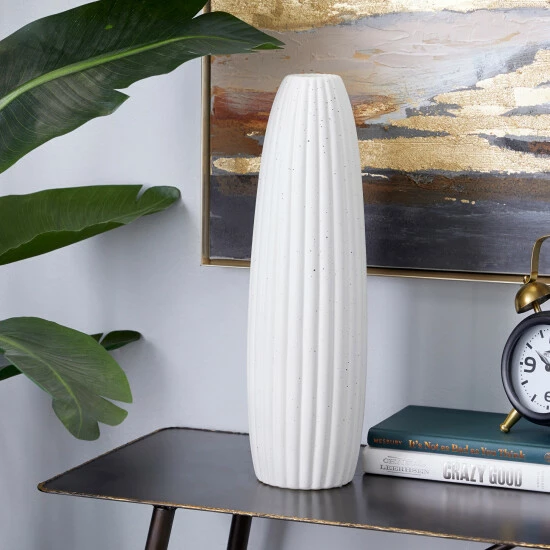 Best Pirce ✨ Studio 350 White Ceramic Contemporary Vase 18 X 5 X 5 - 5 X 5 X 18 🧨