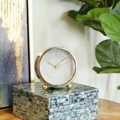 Outlet ⌛ Studio 350 Gold Stainless Steel Glam Clock No Theme 5 X 5 X 3 - 5 X 2 X 5Round 🥰