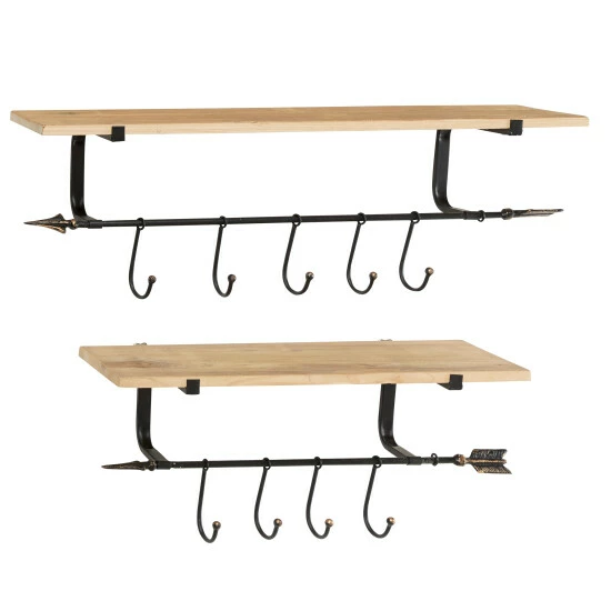 Best Pirce 🎉 Studio 350 Large Industrial Black Metal & Natural Wood Floating Shelves With Wall Hooks & Arrow Accents Set Of 2 32 X 11 & 24 X 11 ✨ - Image 2
