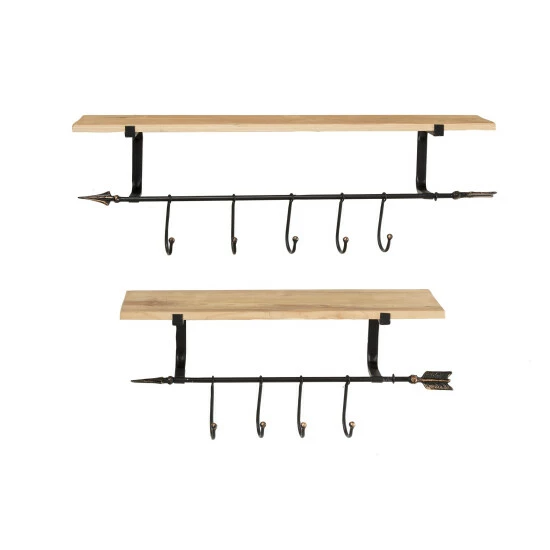 Best Pirce 🎉 Studio 350 Large Industrial Black Metal & Natural Wood Floating Shelves With Wall Hooks & Arrow Accents Set Of 2 32 X 11 & 24 X 11 ✨ - Image 3