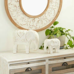 Hot Sale 🛒 Studio 350 White Dolomite Bohemian Sculpture Elephant (Set Of 2) - S/2 9", 13"W Brown 🎉