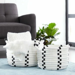 Buy ๐ Studio 350 White Polyester Country Storage Basket (Set Of 2) ๐ฅ