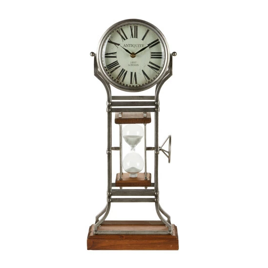 Outlet ๐ฅ Studio 350 Silver Metal Wood Base Vintage Eclectic Analog Table Clock - 14 X 7 X 23 ๐ฏ - Image 3
