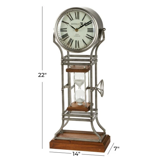 Outlet ๐ฅ Studio 350 Silver Metal Wood Base Vintage Eclectic Analog Table Clock - 14 X 7 X 23 ๐ฏ - Image 6