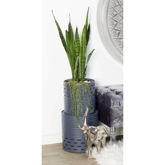 Best deal ๐ Studio 350 Modern Pierced Black Metal Planters (Set Of 2) Grey ๐