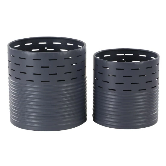 Best deal ๐ Studio 350 Modern Pierced Black Metal Planters (Set Of 2) Grey ๐ - Image 2