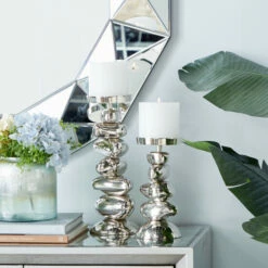 Coupon ✨ Studio 350 Silver Aluminum Contemporary Candle Holder Set Of 2 - 5 X 5 X 14 👏