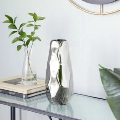 Promo 🤩 Studio 350 Silver Aluminum Contemporary Vase 12 X 6 X 5 - 6 X 5 X 12 🌟
