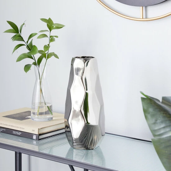 Promo 🤩 Studio 350 Silver Aluminum Contemporary Vase 12 X 6 X 5 - 6 X 5 X 12 🌟
