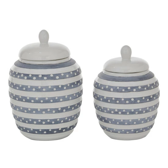 Promo 🔥 Studio 350 White Ceramic Coastal Decorative Jar (Set Of 2) - S/2 8.5", 9.75"H ✔️ - Image 2