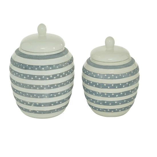 Promo 🔥 Studio 350 White Ceramic Coastal Decorative Jar (Set Of 2) - S/2 8.5", 9.75"H ✔️ - Image 3