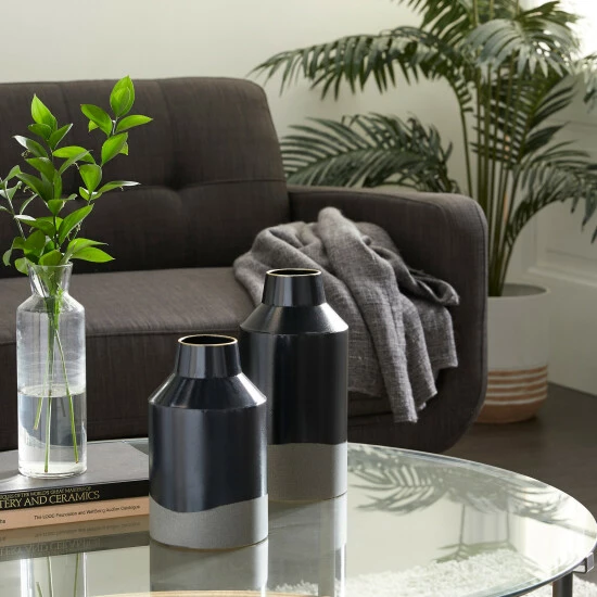 Discount ⭐ Studio 350 Black Iron Contemporary Vase (Set Of 2) - 6 X 6 X 12 ❤️ - Image 2