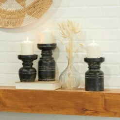 Hot Sale 🎉 Studio 350 Black Wood Traditional Candle Holder ( Set Of 3) - S/3 9", 7", 6"H 🔥
