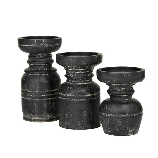 Hot Sale 🎉 Studio 350 Black Wood Traditional Candle Holder ( Set Of 3) - S/3 9", 7", 6"H 🔥 - Image 3