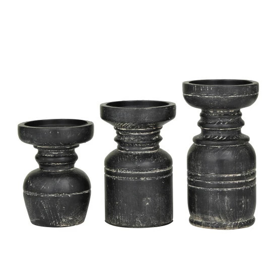 Hot Sale 🎉 Studio 350 Black Wood Traditional Candle Holder ( Set Of 3) - S/3 9", 7", 6"H 🔥 - Image 8