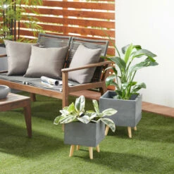 Promo 🎁 Studio 350 Ceramic Contemporary Planter (Set Of 2) - S/2 13", 15"H Grey 😀