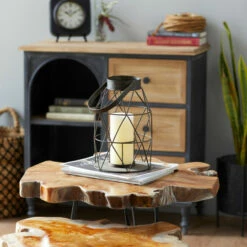 Deals 🌟 Studio 350 Black Metal And Glass Geometric Candle Lantern With Arched Handle, 7L" X 15H" - 7 X 7 X 15 🔥