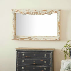 Brand new 👏 Studio 350 Large Rectangular Antique White Finished Wood Wall Mirror, 49" X 30" - 50 X 5 X 30Round 🛒