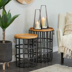 Best Sale ⭐ Studio 350 Brown Metal Modern Storage Basket (Set Of 2) - S/2 24", 21"H 🎁