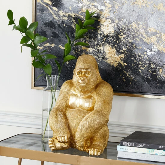 Wholesale 🔔 Studio 350 Gold Polystone Traditional Animal Gorilla Art Sculpture Statue - 11 X 9 X 15 💯