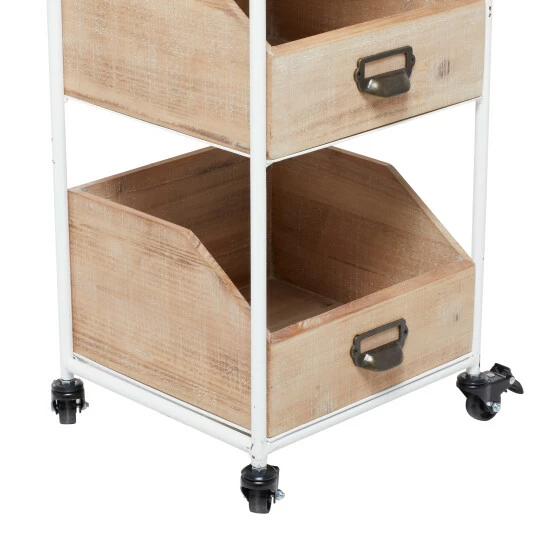 Hot Sale ✔️ Studio 350 Brown Wood Industrial Wheels Storage Cart - 13"L X 12"W X 36"H 🤩 - Image 5