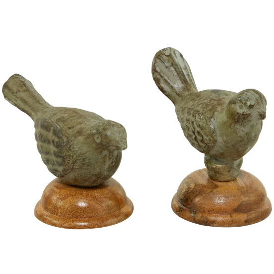 Hot Sale 🎁 Studio 350 Green Distressed Wood Farmhouse Figurine Sculpture Bird (Set Of 2) - 7 X 4 X 4 And 5 X 5 X 5 😉