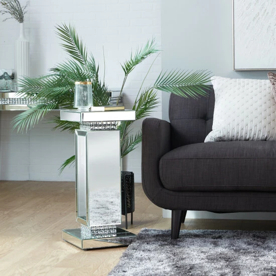 Deals ⌛ Studio 350 Silver MDF Glam Pedestal Table 28 X 12 X 12 - 12 X 12 X 28 🥰