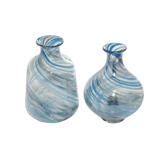 Hot Sale โค๏ธ Studio 350 Blue Glass Contemporary Vase (Set Of 2) - 7 X 7 X 10 โ - Image 3