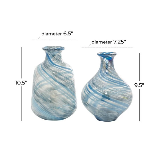 Hot Sale โค๏ธ Studio 350 Blue Glass Contemporary Vase (Set Of 2) - 7 X 7 X 10 โ - Image 5