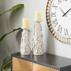 Coupon 🧨 Studio 350 White Ceramic Farmhouse Candle Holder (Set Of 2) - 5 X 5 X 15 🔥
