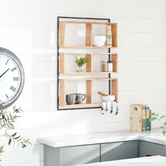 Budget ❤️ Studio 350 Brown Wood Industrial Wall Shelf 35 X 24 X 6 - 24 X 6 X 35 🔔