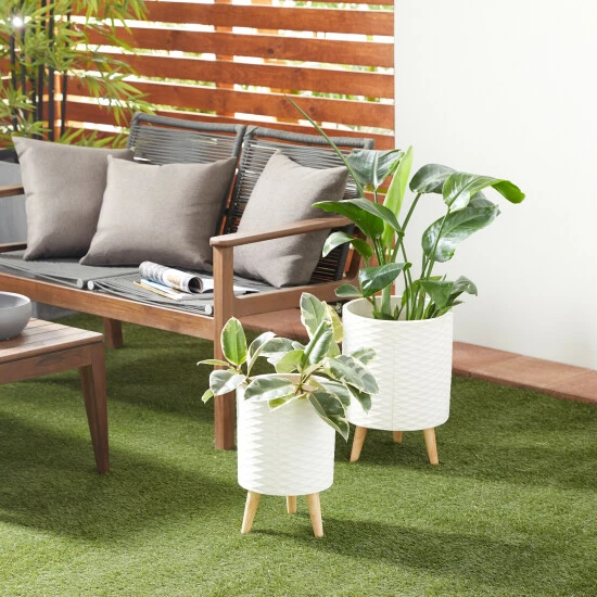 Best deal 👏 Studio 350 White Or Grey Fiber Clay Boho Contemporary Planter Round (Set Of 2) - 12 X 12 X 18Round 🤩