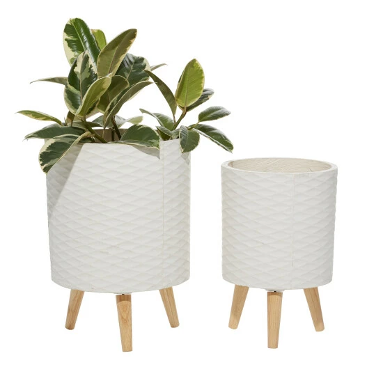 Best deal 👏 Studio 350 White Or Grey Fiber Clay Boho Contemporary Planter Round (Set Of 2) - 12 X 12 X 18Round 🤩 - Image 2