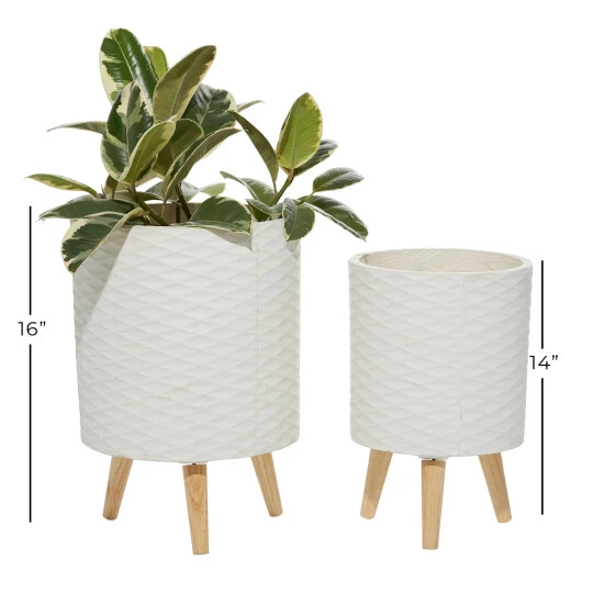 Best deal 👏 Studio 350 White Or Grey Fiber Clay Boho Contemporary Planter Round (Set Of 2) - 12 X 12 X 18Round 🤩 - Image 5