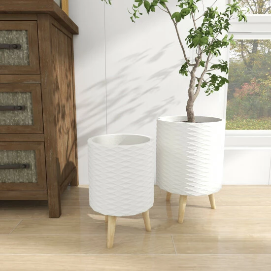 Best deal 👏 Studio 350 White Or Grey Fiber Clay Boho Contemporary Planter Round (Set Of 2) - 12 X 12 X 18Round 🤩 - Image 6