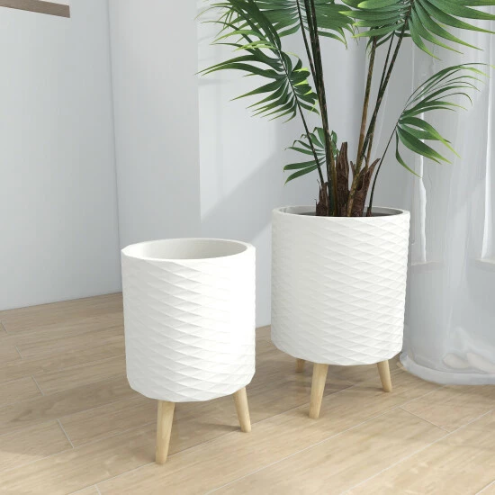Best deal 👏 Studio 350 White Or Grey Fiber Clay Boho Contemporary Planter Round (Set Of 2) - 12 X 12 X 18Round 🤩 - Image 7