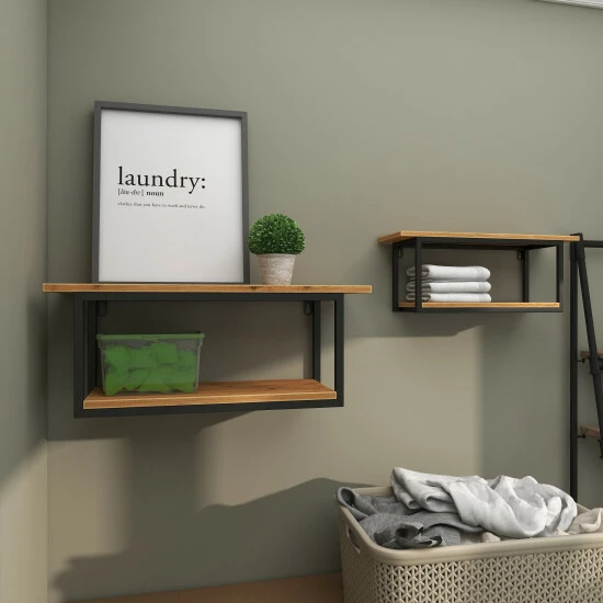 Best Sale π Studio 350 Brown Metal Industrial Wall Shelf (Set Of 2) - S/2 28", 20"W π - Image 3