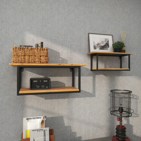 Best Sale π Studio 350 Brown Metal Industrial Wall Shelf (Set Of 2) - S/2 28", 20"W π - Image 4