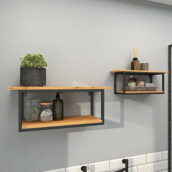 Best Sale π Studio 350 Brown Metal Industrial Wall Shelf (Set Of 2) - S/2 28", 20"W π - Image 6