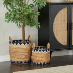 Cheap ❤️ Studio 350 Brown Banana Leaf Bohemian Storage Basket ( Set Of 2) - S/2 19", 15"H 🥰