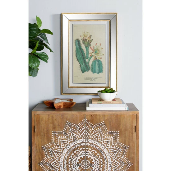 Brand new ๐ Studio 350 Rectangular Gold Metal Beaded And Mirror Framed Botanical Wall Art 19 X 28 - 19 X 2 X 28 ๐