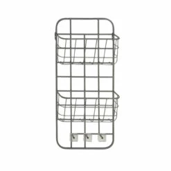 Flash Sale 🧨 Studio 350 Modern Silver Iron 2-Tier Basket Wall Rack With 3 Hooks 🤩