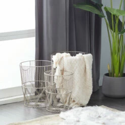 Flash Sale ⌛ Studio 350 Silver Iron Contemporary Storage Basket (Set Of 3) - S/3 13", 15", 17"H 🎉