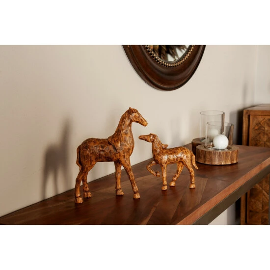 Discount π― Studio 350 Tan Polystone Carved Texture Horse Family Sculptures Set Of 2: 7 10 - 9 X 2 X 10, 7 X 2 X 7 π―