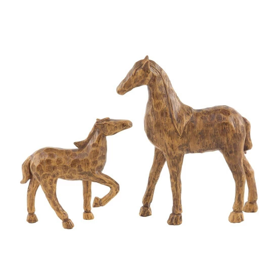 Discount π― Studio 350 Tan Polystone Carved Texture Horse Family Sculptures Set Of 2: 7 10 - 9 X 2 X 10, 7 X 2 X 7 π― - Image 2